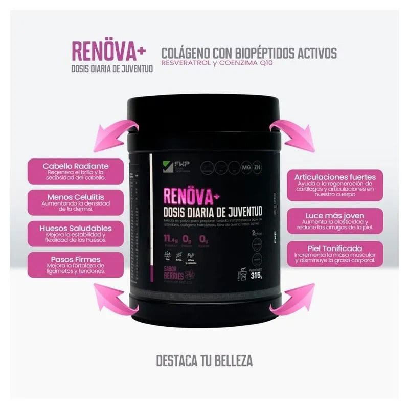 COLAGENO HIDROLIZADO RENOVA, CON BIOPEPTIDOS ACTIVOS + COENZIMA Q10 + RESVERATROL