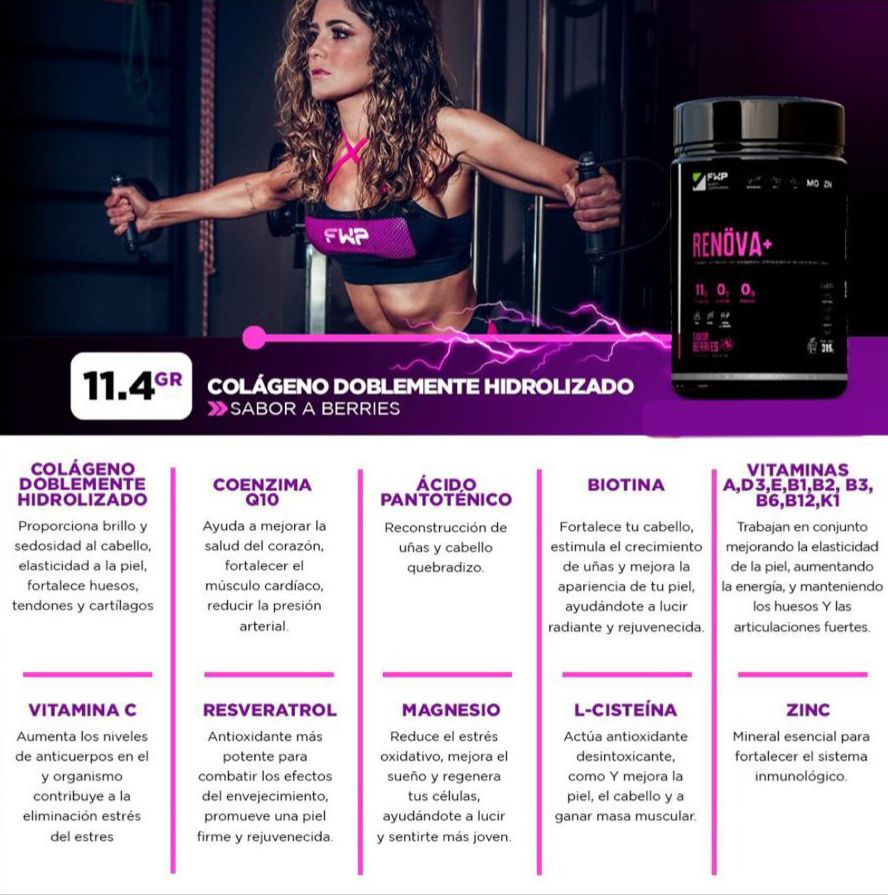 COLAGENO HIDROLIZADO RENOVA, CON BIOPEPTIDOS ACTIVOS + COENZIMA Q10 + RESVERATROL